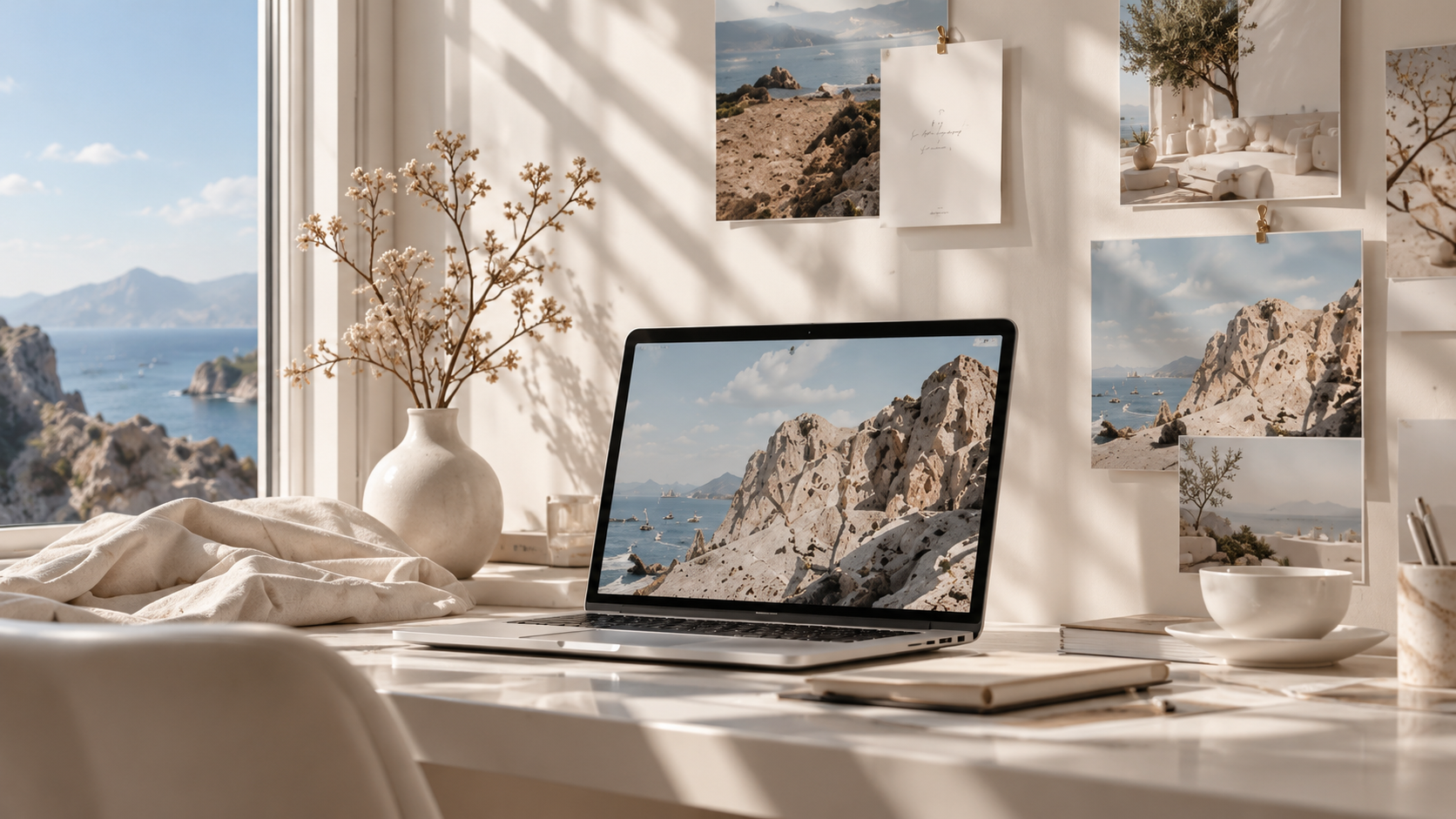 AI creative workspace with moodboard and laptop