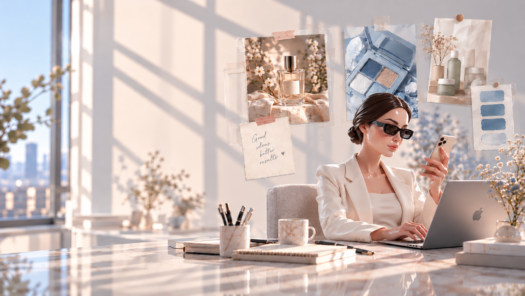 AI creator working at a desk with a laptop